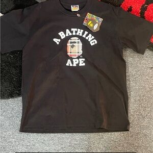 Bape Black T-Shirt with White and Beige Logo